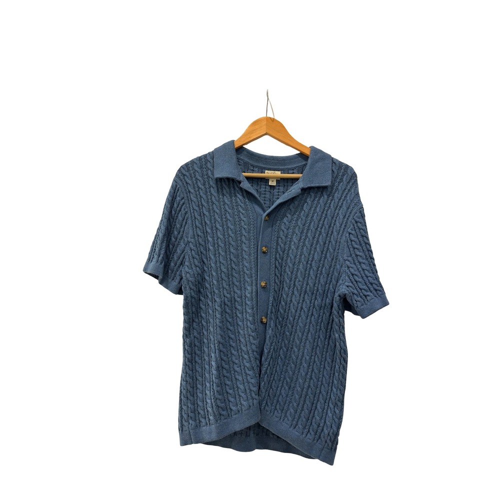 J.Crew Blue Cable Knit Polo Cardigan Short Sleeve Button Front Sweater CB553 M